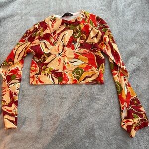 Zara Multicolor Floral Long Sleeve Crop Top